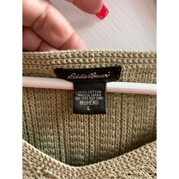 Eddie Bauer Green V-Neck Cotton Sweater sz L - Picture 5 of 6